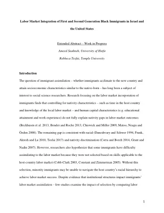 Labor Market Integration of First and Second Generation Black Immigrants in Israel and  the United