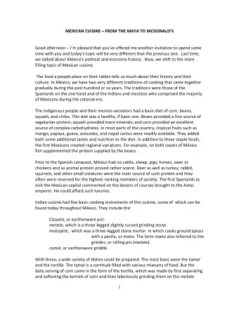 MEXICAN CUISINE  FROM THE MAYA TO MCDONALDS Good afternoon  Im pleased that youve