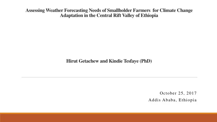 adaptation in the central rift valley of ethiopia