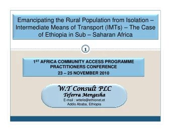 Emancipating the Rural Population from Isolation   Intermediate Means of Transport (IMTs)