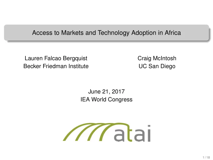 access to markets and technology adoption in africa
