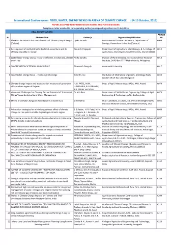 International Conference on  FOOD, WATER, ENERGY NEXUS IN ARENA OF CLIMATE CHANGE      (14-16