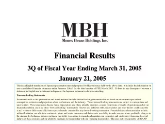 Financial Results  Financial Results  3Q of Fiscal Year Ending March 31, 2005  3Q of Fiscal Year