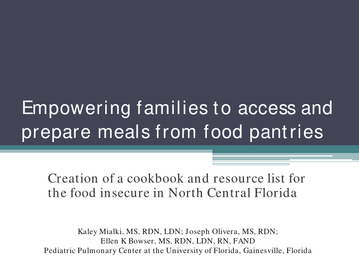 empowering families to access and prepare meals from food