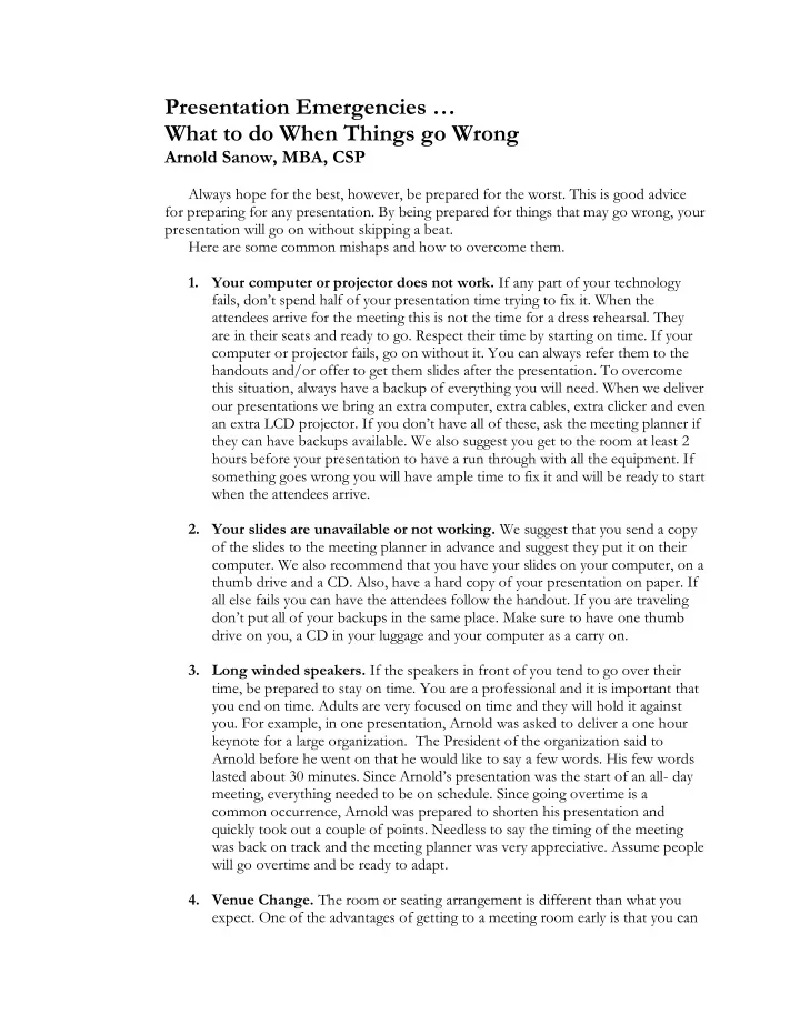 presentation emergencies what to do when things go wrong