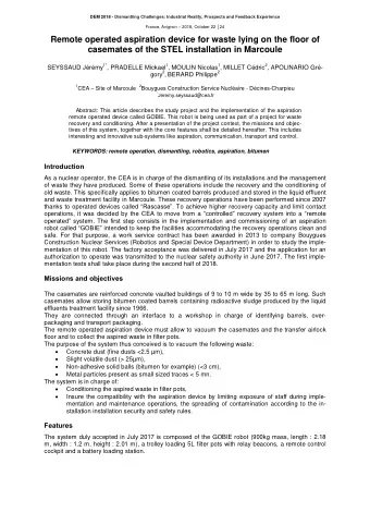 Remote operated aspiration device for waste lying on the floor of  casemates of the STEL