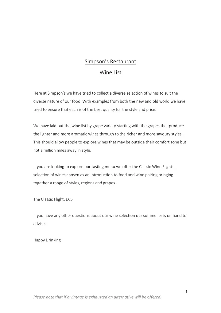 simpson s restaurant wine list