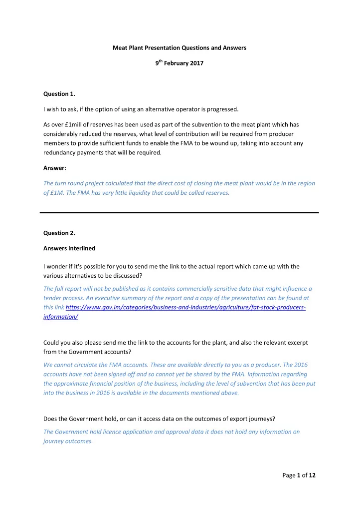 meat plant presentation questions and answers 9 th