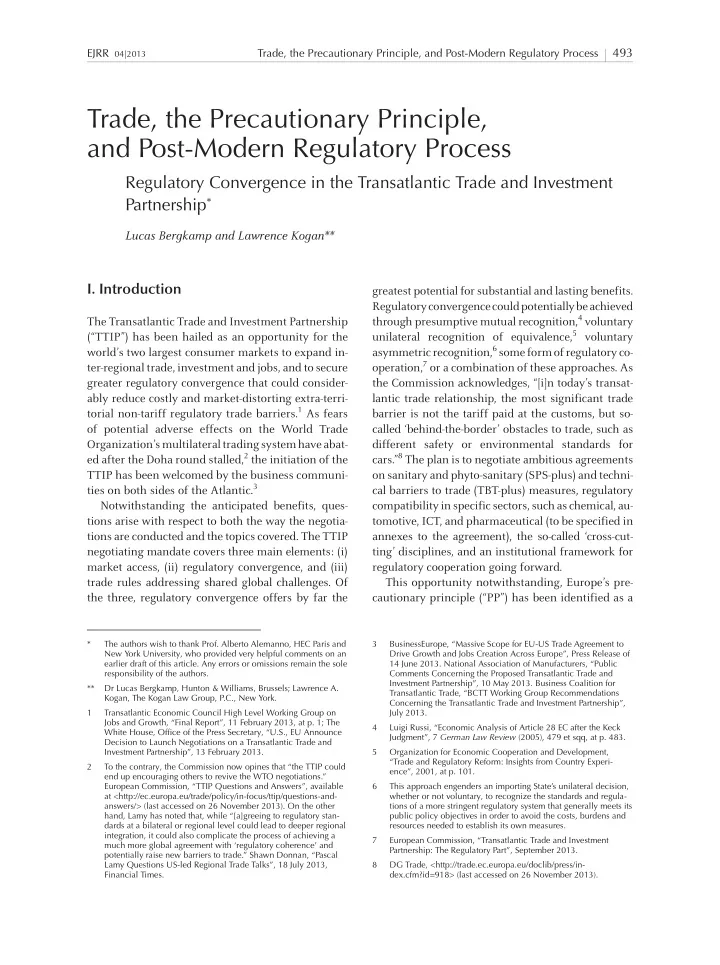 trade the precautionary principle and post modern