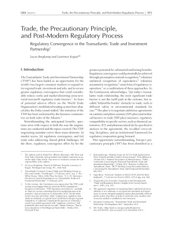 Trade, the Precautionary Principle,  and Post-Modern Regulatory Process  Regulatory Convergence in