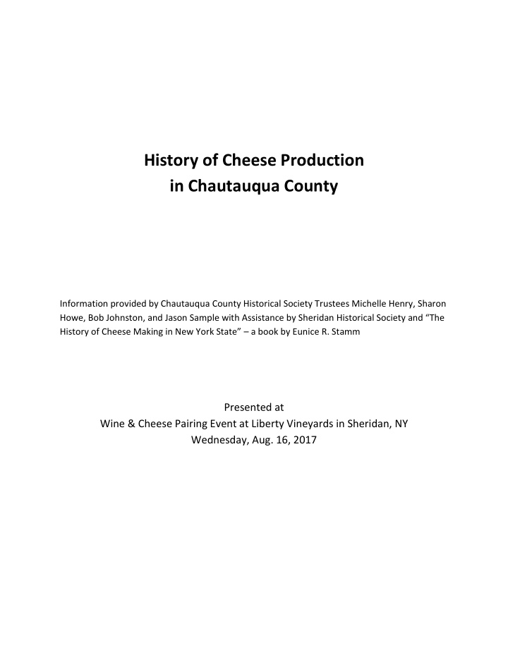 history of cheese production in chautauqua county