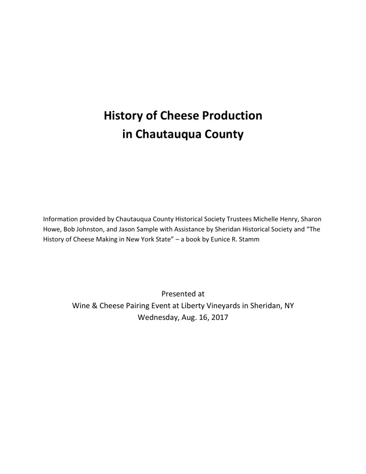 history of cheese production in chautauqua county