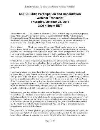 NDRC Public Participation and Consultation  Webinar Transcript  Thursday, October 23, 2014