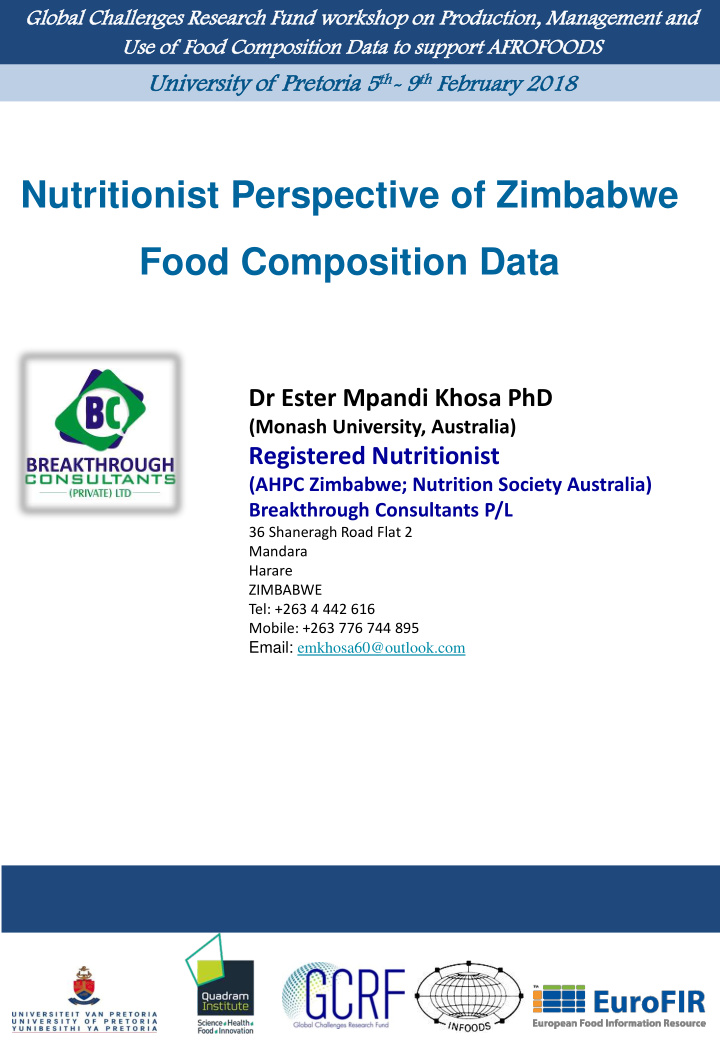 nutritionist perspective of zimbabwe food composition data
