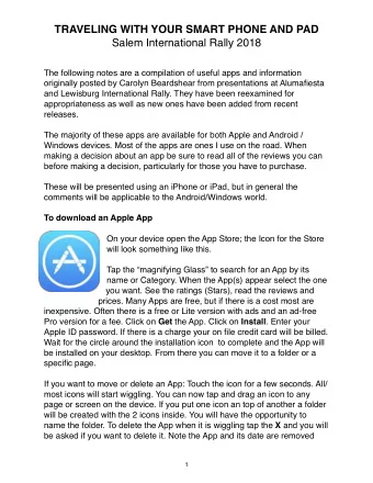 TRAVELING WITH YOUR SMART PHONE AND PAD  Salem International Rally 2018  The following notes are a