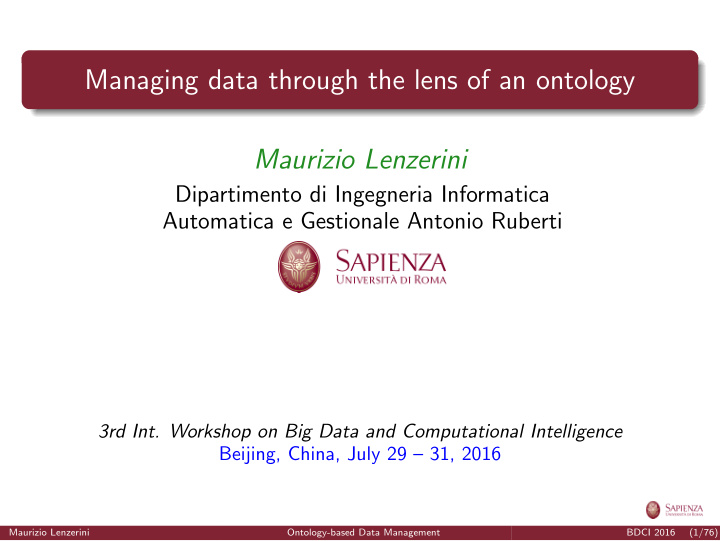 managing data through the lens of an ontology maurizio