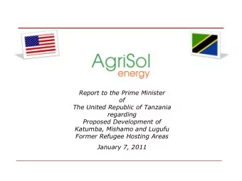 regarding  Proposed Development of  Katumba, Mishamo and Lugufu  Former Refugee Hosting Areas