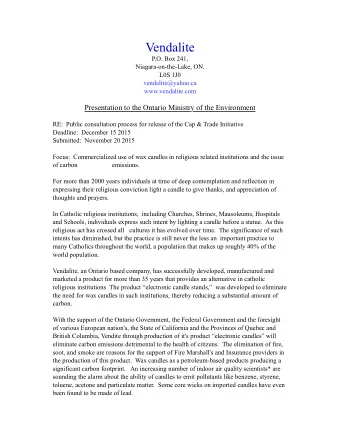 Vendalite  P.O. Box 241,  Niagara-on-the-Lake, ON.  L0S 1J0  vendalite@yahoo.ca  www.vendalite.com