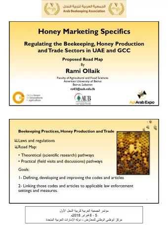 Honey Marketing Specifics  Regulating the Beekeeping, Honey Production  and Trade Sectors in UAE