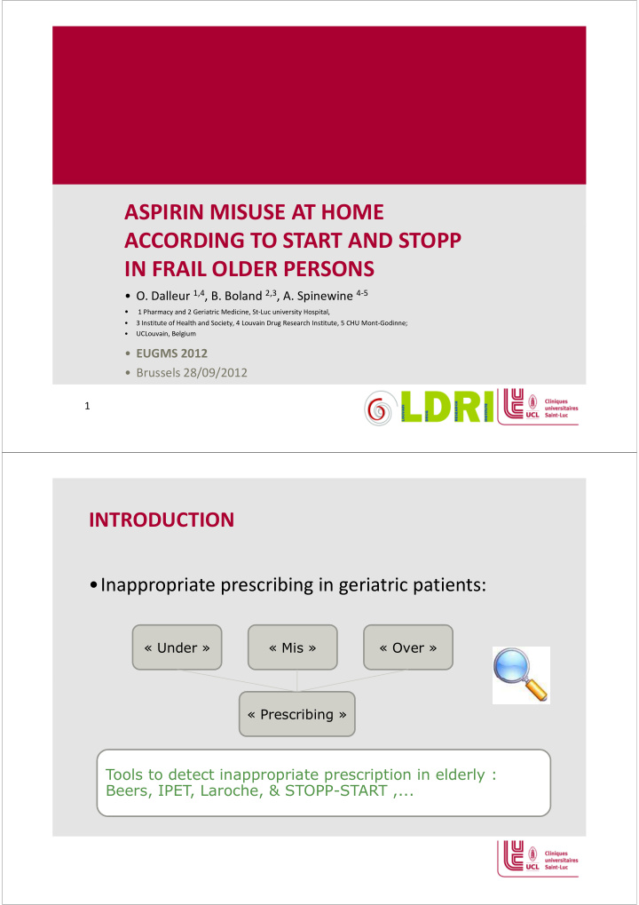 aspirin misuse at home according to start and stopp