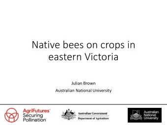 eastern Victoria  Julian Brown  Australian National University  Outline  Native Victoria bees