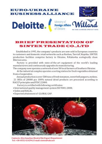 BRIEF PRESENTATION OF from a Cooperative.  Contacts: Alex Gonchar, Head of the Export Department