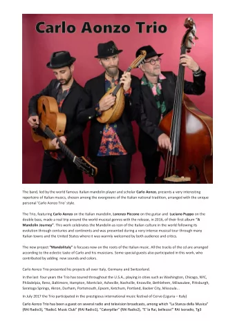 The band, led by the world famous Italian mandolin player and scholar Carlo Aonzo , presents a