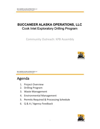 Agenda  Agenda  1. ProjectOverview  1  Project Overview  2. DrillingProgram  3  3.