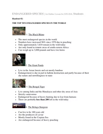 ENDANGERED SPECIES | An Online Lesson for EFL/ESL Students  Handout #2:  THE TOP TEN ENDANGERED