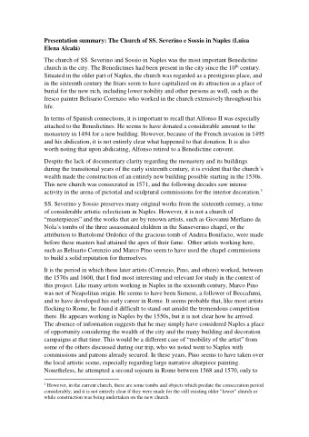 Presentation summary: The Church of SS. Severino e Sossio in Naples (Luisa  Elena Alcal)  The