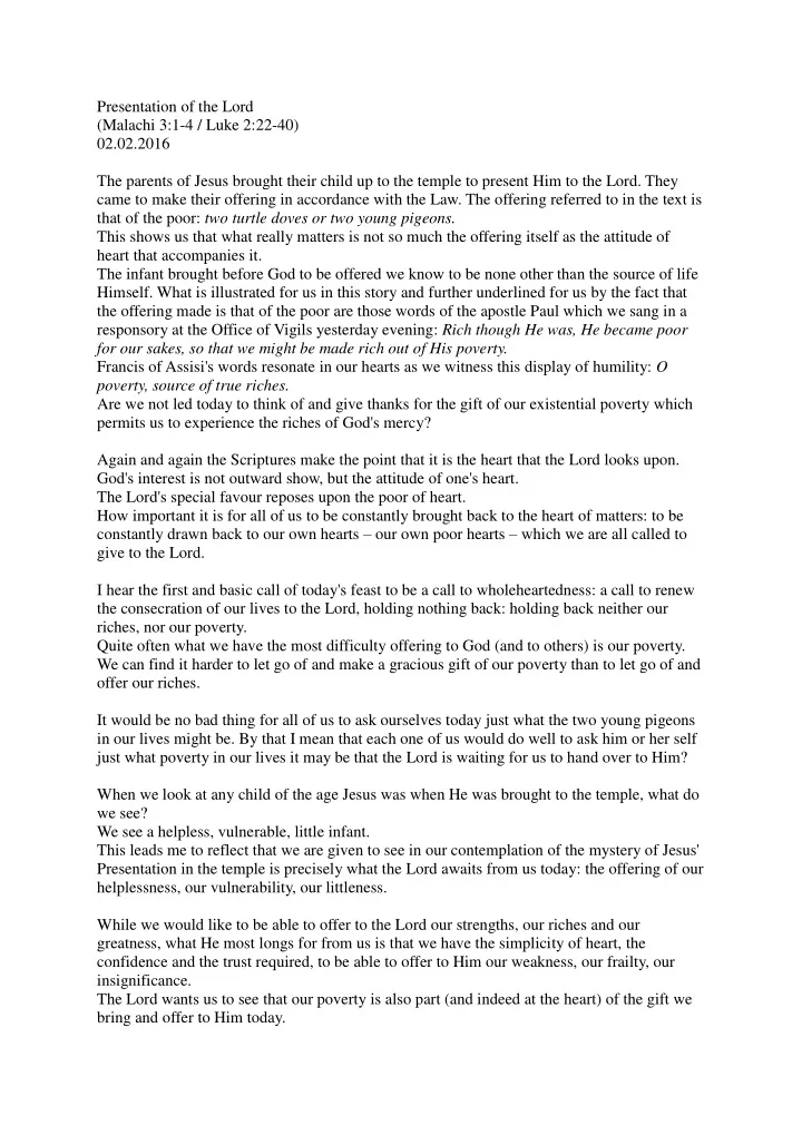presentation of the lord malachi 3 1 4 luke 2 22 40 02 02