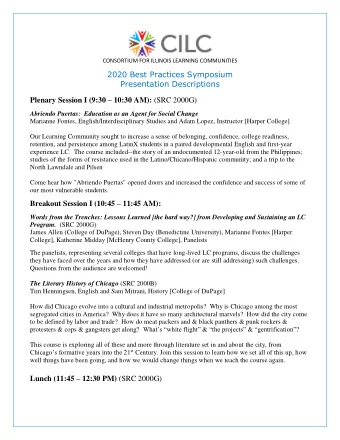 2020 Best Practices Symposium  Presentation Descriptions Plenary Session I (9:30  10:30 AM):