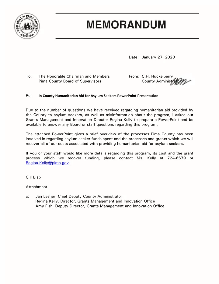 date january 27 2020 to the honorable chairman and