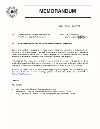 Date: January 27, 2020  To:  The Honorable Chairman and Members  From: C.H. Huckelberry  Pima