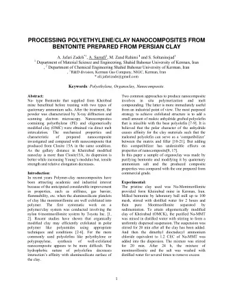 PROCESSING POLYETHYLENE/CLAY NANOCOMPOSITES FROM  BENTONITE PREPARED FROM PERSIAN CLAY A. Jafari