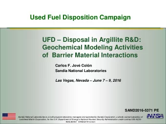 Used Fuel Disposition Campaign  UFD  Disposal in Argillite R&amp;D:  Geochemical Modeling