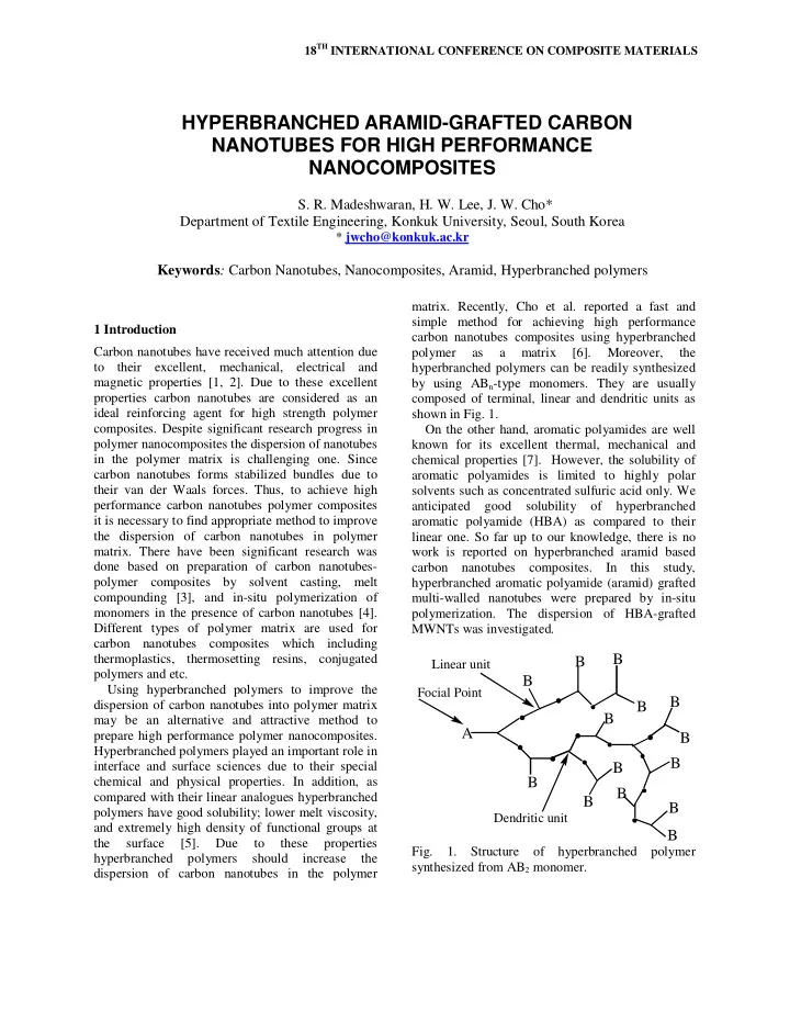 hyperbranched aramid grafted carbon nanotubes for high