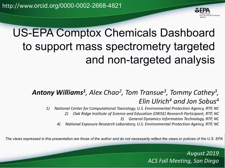 us epa comptox chemicals dashboard to support mass