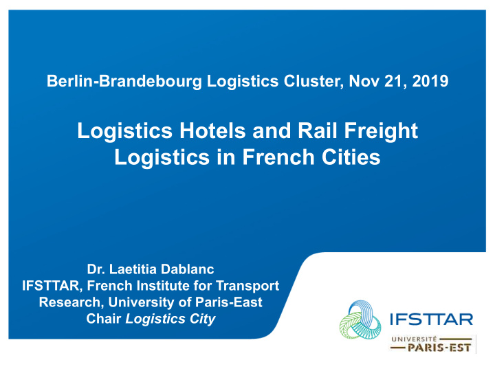 logistics hotels and rail freight logistics in french
