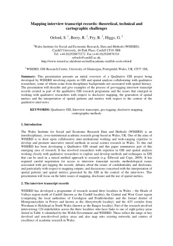 Mapping interview transcript records: theoretical, technical and cartographic challenges Orford, S.