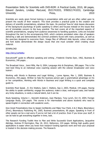 Presentation Skills for Scientists with DVD-ROM: A Practical Guide, 2010, 68 pages,  Edward