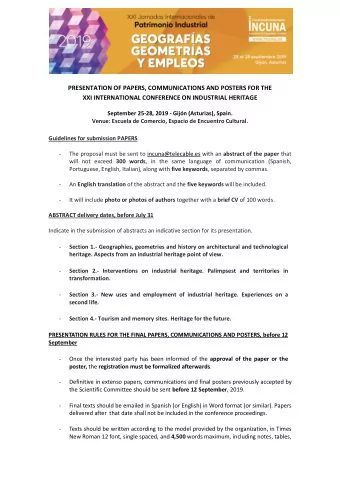 PRESENTATION OF PAPERS, COMMUNICATIONS AND POSTERS FOR THE  XXI INTERNATIONAL CONFERENCE ON