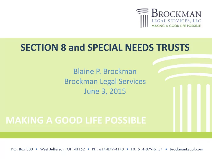 section 8 and special needs trusts