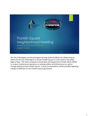 The City of Burlington and the Burlington Housing Authority (BHA) are collaborating on  efforts for