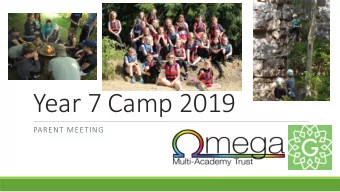 Year 7 Camp 2019  PARENT MEETING  Rotation Reminder  2 rotations of approx 80 pupils at a time