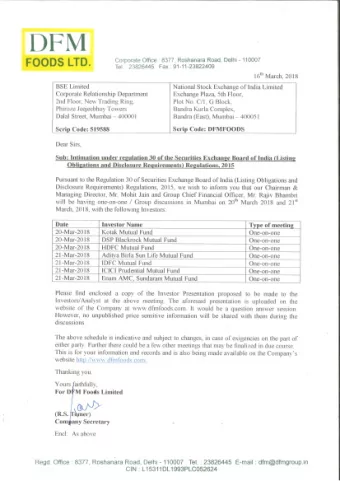 DFM FOODS LIMITED  Investor Presentation  PRIVATE &amp; CONFIDENTIAL.  Safe Harbor Statement  This