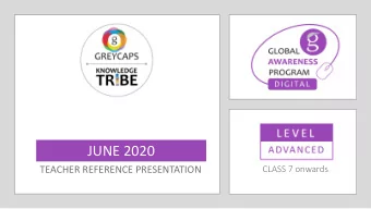 JUNE 2020  TEACHER REFERENCE PRESENTATION  CLASS 7 onwards  TABLE OF CONTENTS  JUNE 2020  CLASS 7