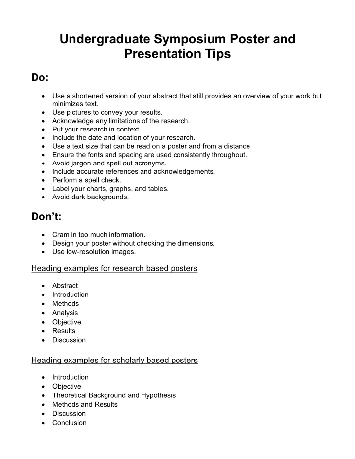 undergraduate symposium poster and presentation tips