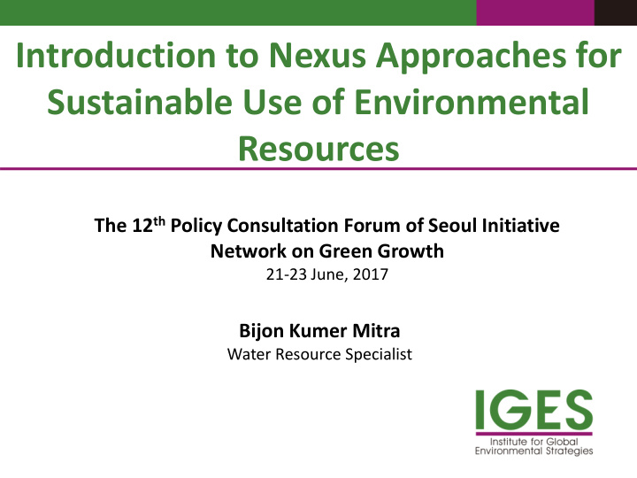 introduction to nexus approaches for sustainable use of