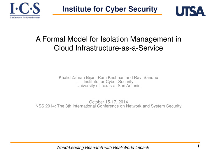 institute for cyber security a formal model for isolation